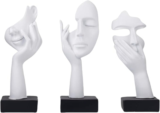 Thinker Statue Modern Abstract Art Decor Face Sculptures Decorative Objects Tv Stand Decor Items Figurine Office Study Room Bookshelf Desktop Home Decor Accent (White)