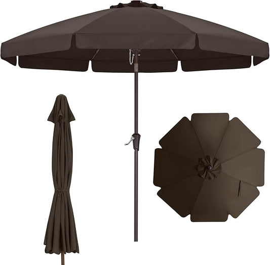 ABCCANOPY 9ft Scalloped Patio Umbrella, Outdoor Table Umbrella with Tilt and Crank, Fiberglass Ribs Deck Umbrella for Patio, Pool, Garden, Picnic (Coffee)