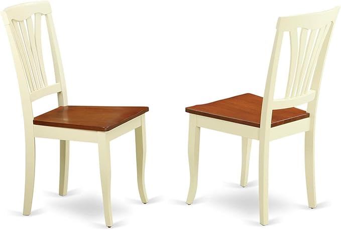East West Furniture AVC-WHI-W Avon Kitchen Dining Chairs - Slat Back Solid Wood Seat Chairs, Set of 2, Buttermilk & Cherry
