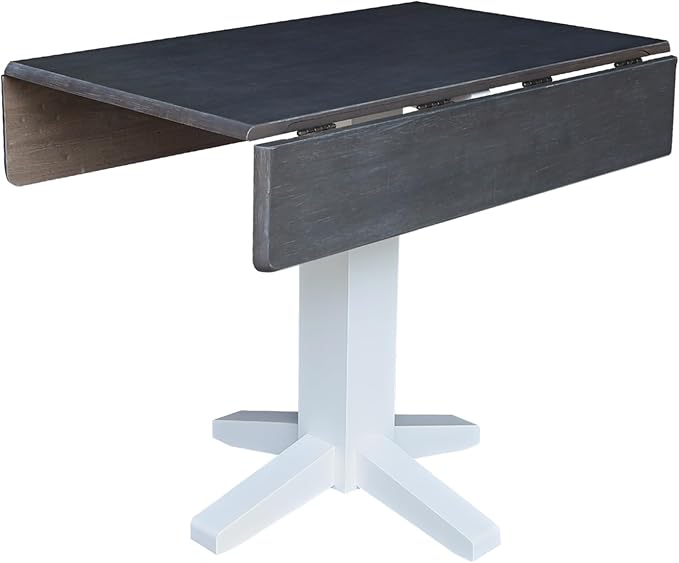 Solid Wood 36" Square Dual Drop Leaf Dining Table, White/Heather Gray