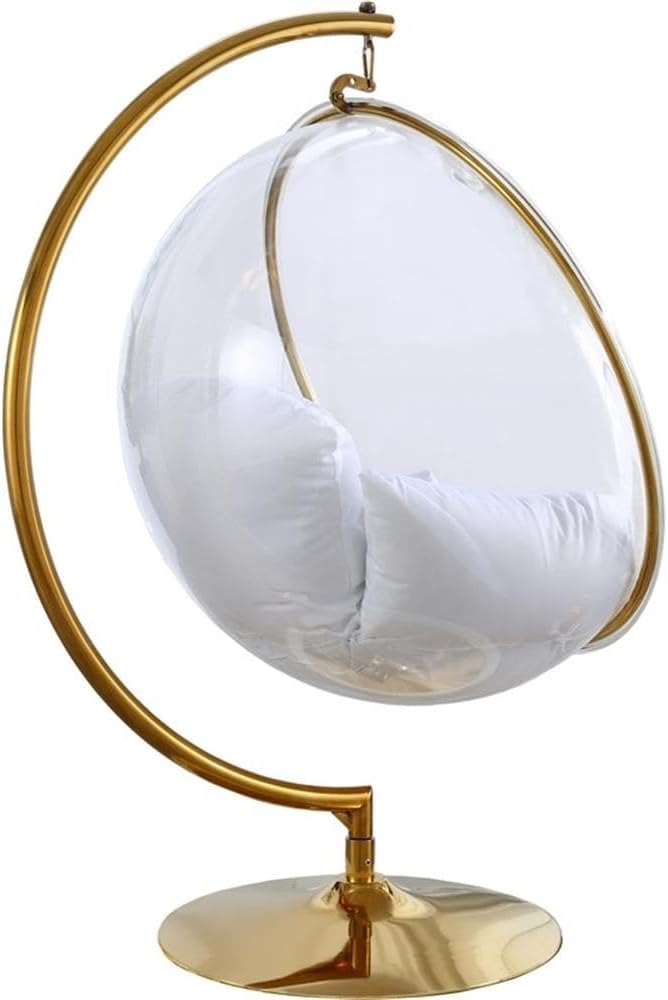 Meridian Furniture Luna Collection Modern | Contemporary Clear Acrylic Accent Swing Chair with Gold Metal Base and Durable Fabric Seat, 41.5" W x 29.5" D x 64" H, White