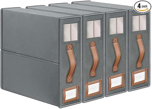 ARRAS 4 Pack Bed Sheet Organizers (King & Queen Size) I Foldable Storage With Window & Label ISheet Organizer For Linen Closet I Sheet Holder Bedding Organizer Storage For Blanket I Grey