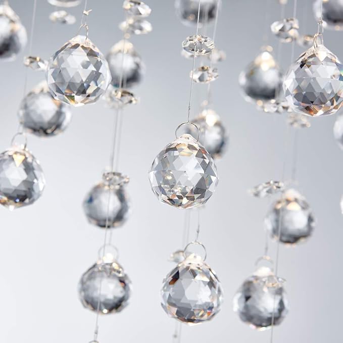 Bestier Modern Crystal Round Raindrop Chandelier Lighting Flush Mount LED Ceiling Light Fixture Pendant Lamp for Dining Room Bathroom Bedroom Livingroom 4 GU10 Bulbs Required 14 in Wide 20 inch High