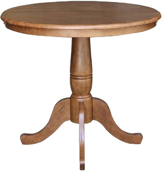 IC INTERNATIONAL CONCEPTS 36" Solid Wood Round Top Pedestal Table in Oak with 12" Leaf - 29.3" H