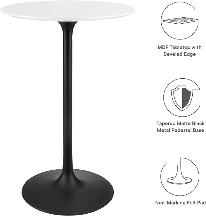 Modway Lippa 28" Round Wood Bar Table, White Top, Black Base