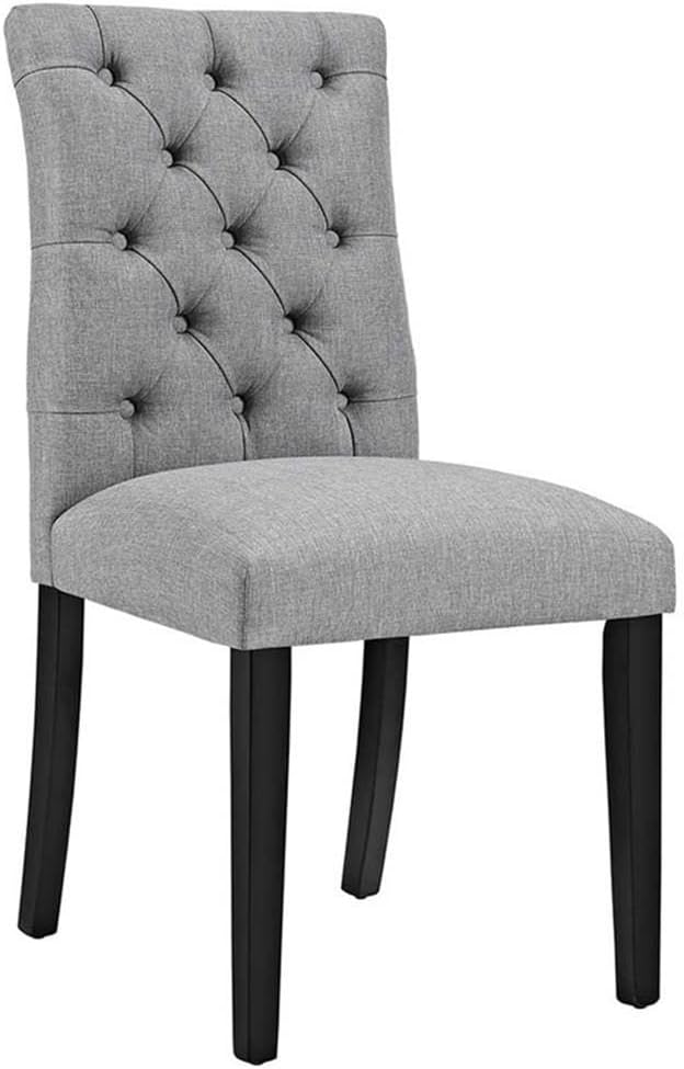 Modway Duchess Modern Tufted Button Upholstered Fabric Parsons Two Dining Chairs in Light Gray