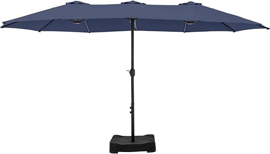 HERA'S PALACE Umbrella Patio Outdoor with Base 15ft Rectangle Table Double Market Umbrellas Clearance Large Heavy Duty Included Stand for Deck Outside Pool Picnic Inground Yard Commercial, Navy Blue