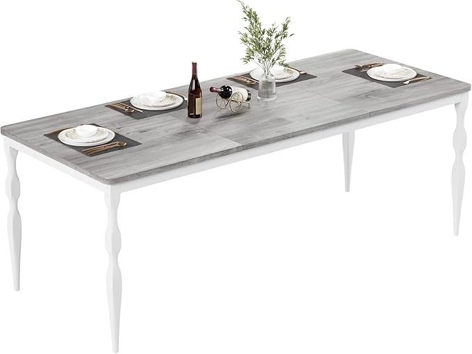 IDEALHOUSE 71 Inch Farmhouse Dining Table for 6-8 People, Rectangular Wood Kitchen Table with Heavy Duty Legs, Kitchen Dining Room Table for Dining Room Kitchen, Wash Grey
