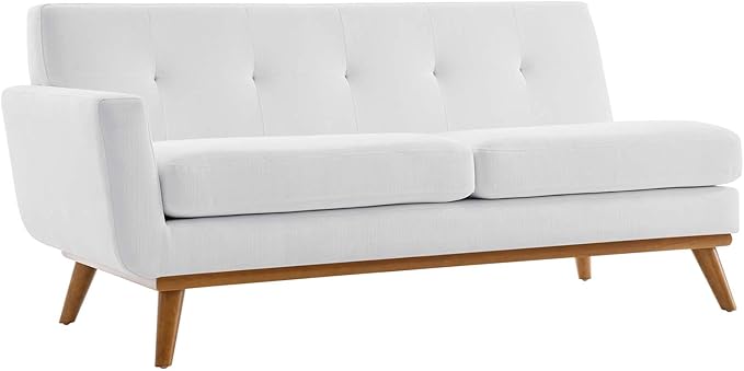 Modway Engage Mid-Century Modern Upholstered Fabric Left-Arm Loveseat in White