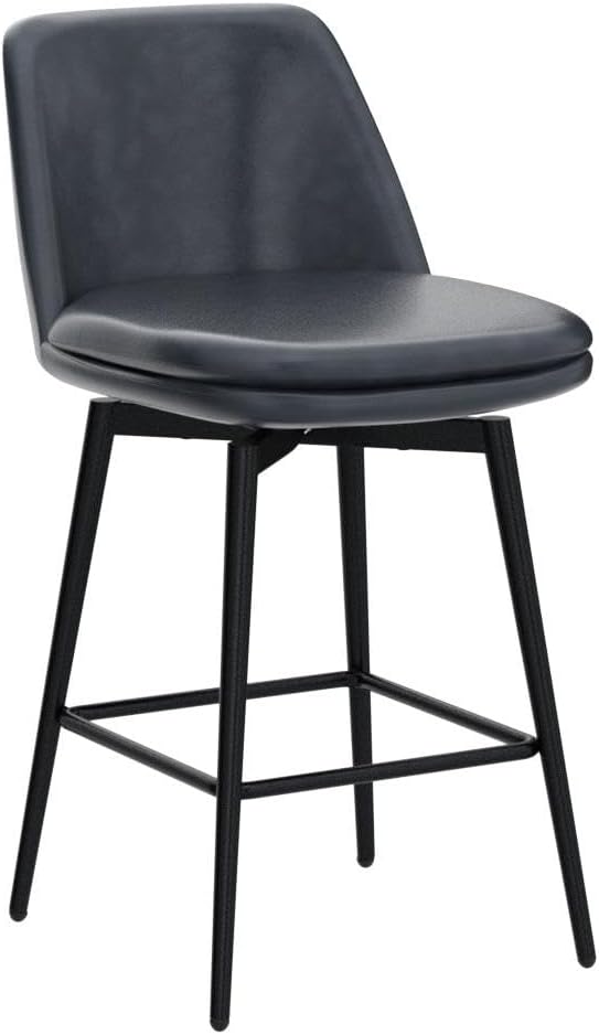CHITA Swivel Bar Stools, 27.2" Counter Height Bar Stools Set of 2, FSC Certified Upholstered Modern Counter Stools, Metal Legs, Faux Leather, Blue
