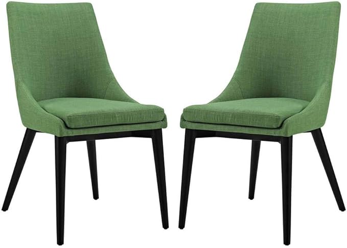 Modway Viscount Mid-Century Modern Upholstered Fabric Two Kitchen and Dining Room Chairs in Green