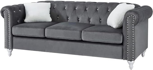 Glory Furniture Raisa Velvet Sofa in Gray