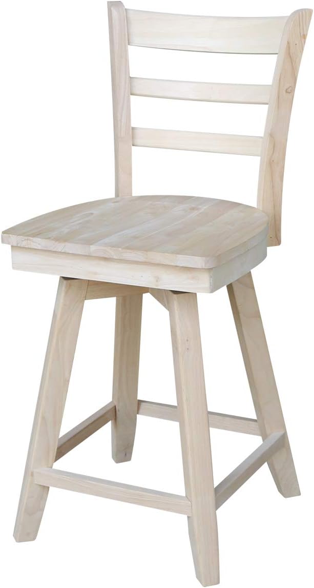 International Concepts Emily Counterheight Stool-24 Seat Height-with Swivel and Auto Return Dining Chairs, Unfinished