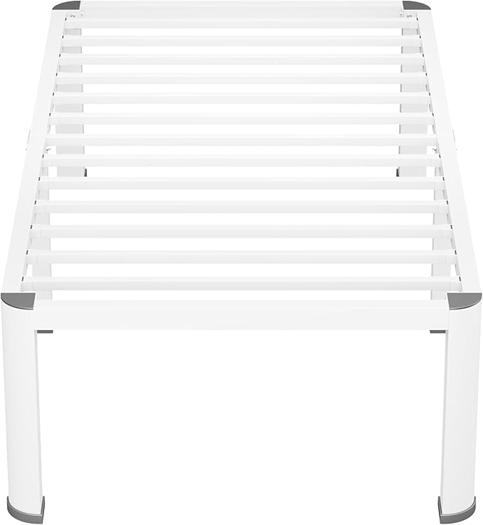18 Inch White Twin Heavy Duty 3500 lbs Bed Frame with Round-Corner Legs & Anti-Squeak Design – Quick Assembly Metal Platform, No Box Spring Needed