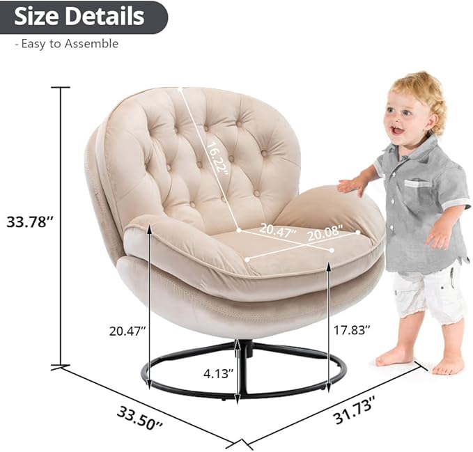 Velvet Swivel Accent Chair with Ottoman Set, Modern Lounge Chair with Metal Base Frame & Footrest, Comfortable Single Leisure Sofa Chair Reading Chair with 360 Degree Swiveling for Living Room, Beige