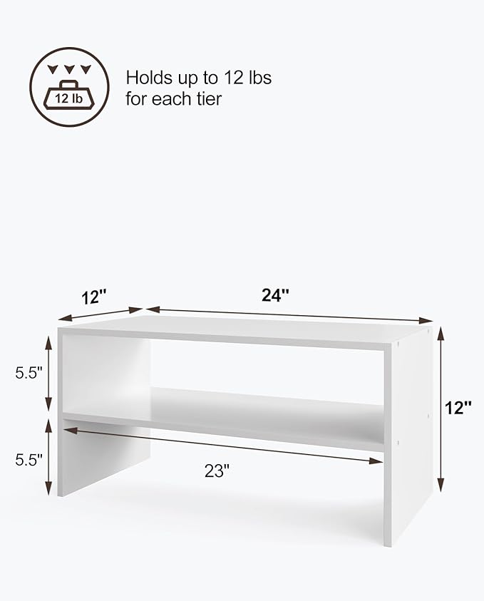 2-Tier Stackable White Shoe Rack, Wooden 2-Shelf Shoe Organizer Freestanding Shoe Storage Stand for 6-9 Pairs, Perfect for Closet, Entryway, Office Use - Modern White