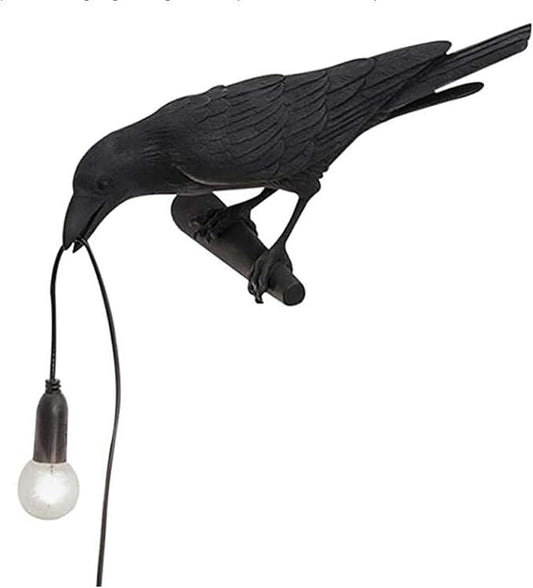 Crow Table Lamps Bird Desk Lamp Bedroom Wall Sconce lamp Light Resin Decoration E12 110V LED Bulb (Right Black Wall Lamp)