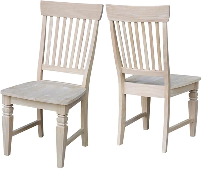 IC International Concepts, Set of Two Tall Java Dining Chairs, Unfinished, Solid Wood, Real Parawood, 19.7" W x 23" D x 39.4" H, , 225 lbs wt. Capacity, DIY, Paint or Stain Your Way, Unfinished
