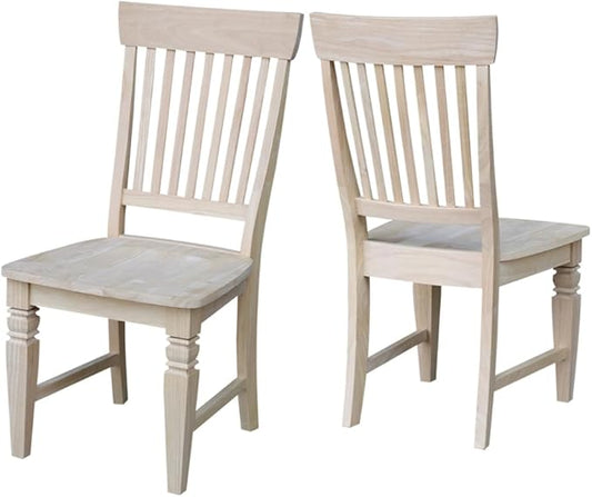 IC International Concepts, Set of Two Tall Java Dining Chairs, Unfinished, Solid Wood, Real Parawood, 19.7" W x 23" D x 39.4" H, , 225 lbs wt. Capacity, DIY, Paint or Stain Your Way, Unfinished