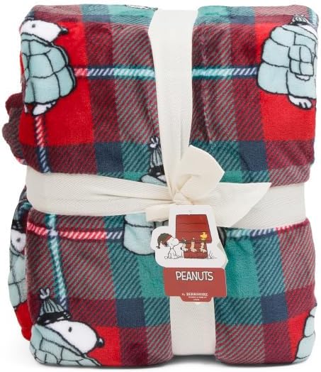Berkshire Blanket & Home Co Peanuts Winter Blanket, Polyester (Plaid Puffer Snoopy, King)