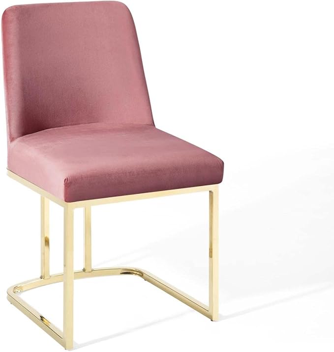 Modway Amplify Performance Velvet Upholstered Sled Base Dining Chair - Set of 2 in Gold Dusty Rose