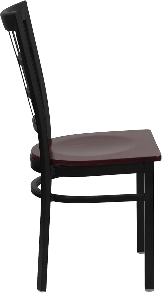 Flash Furniture 2 Pk. HERCULES Series Black Window Back Metal Restaurant Chair - Mahogany Wood Seat