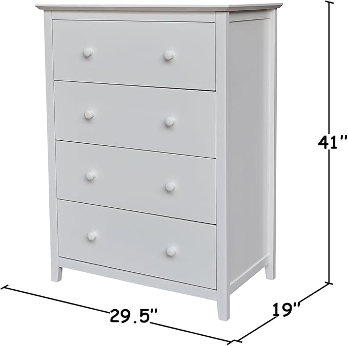 International Concepts Solid Wood Bedroom Dresser/Chest with 4 Drawers in White