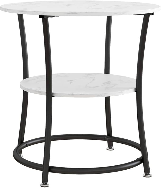 BOFENG Round Coffee Table,2-Tier Center Table with Storage Shelf for Living Room,White Coffee Tables with Sturdy Metal Frame,Sofa Table for Home Office, Easy Assembly