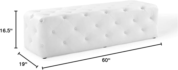 Modway EEI-3769-WHI Anthem 60" Tufted Button Entryway Faux Leather Bench, White
