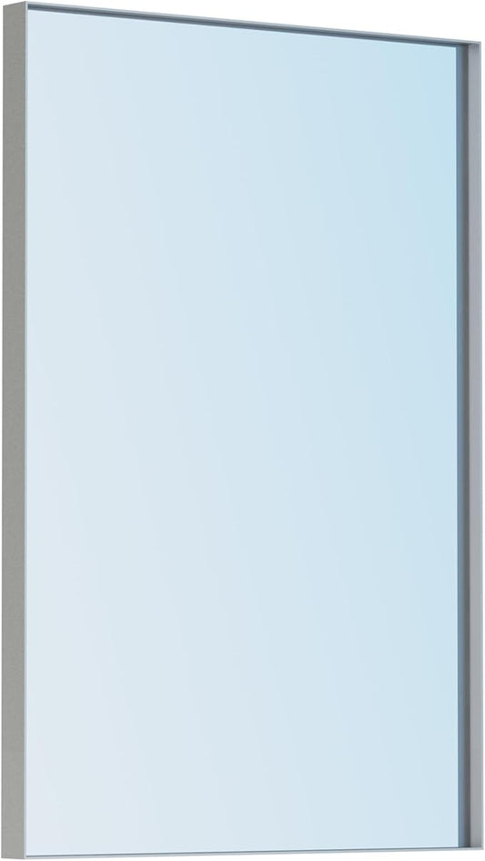 VocalStar Silver Bathroom Mirror, 18 x 26 Inch Square Corner Rectangle Nickel Metal Framed Bathroom Vanity Mirrors for Wall Modern, 1/4-inch Shatterproof Glass | Ultra-Flush Hanging
