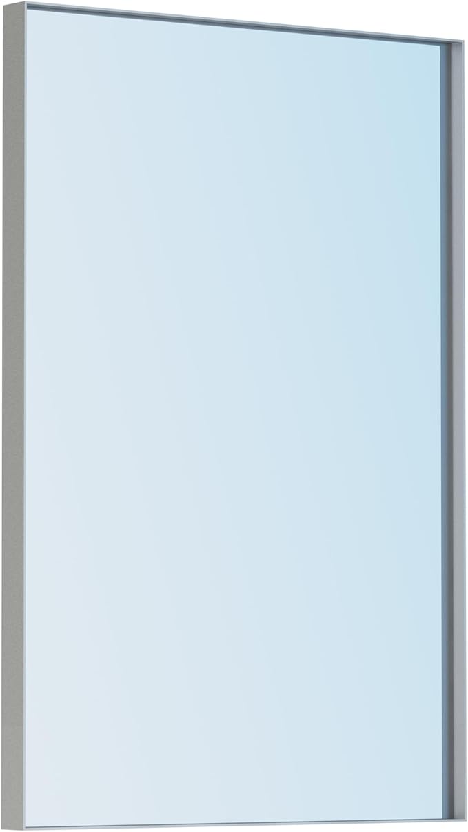 VocalStar Silver Bathroom Mirror for Wall, 30 x 40 Inch Square Corner Rectangle Nickel Metal Framed Modern Bathroom Vanity Mirrors, 1/4-inch Shatterproof Glass | Ultra-Flush Hanging