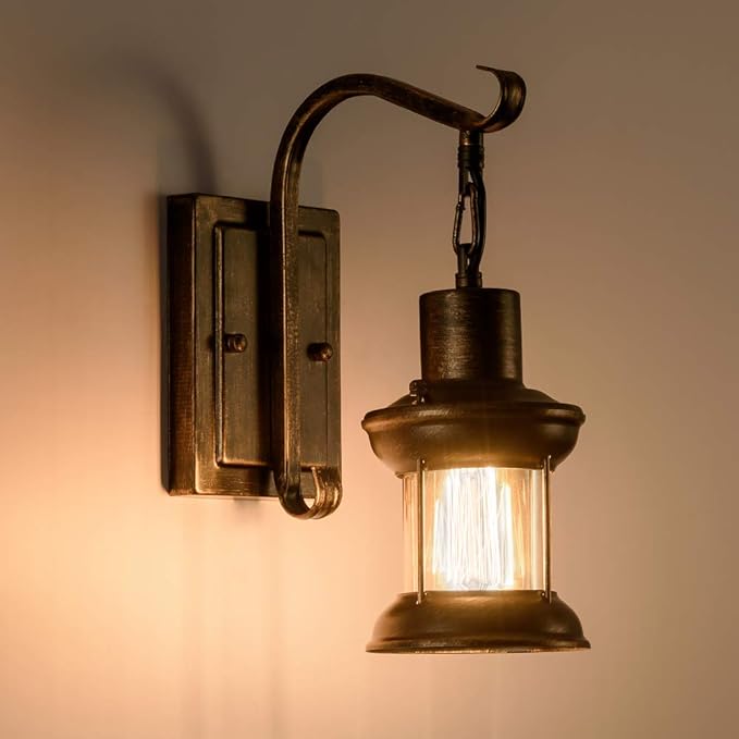 Vintage Glass Wall Sconce Fixtures 2-Pack, Rustic Nordic Glass Wall Light Fixtures Retro Black Painted Color Wall Lamp for Restaurant Home Bar Bedroom Bedside Corridor Decorate (No Bulb)