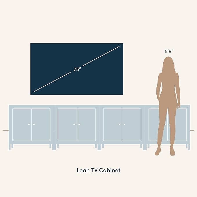Nathan James Leah Boho TV Stand or Sideboard Cabinet for Kitchen or Living Room with Ball-Style Feet, Natural Seagrass Door Fronts and Solid Wood Legs, Light Brown, Set of 4