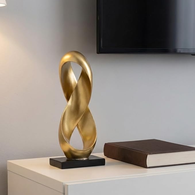 Large Gold Knot Decor Statue 14.6in Tall, Resin Geometric Tabletop Sculpture for Coffee Table, Gold Statue Decor for Shelves Mantel, Modern Decorative Object Home Accent