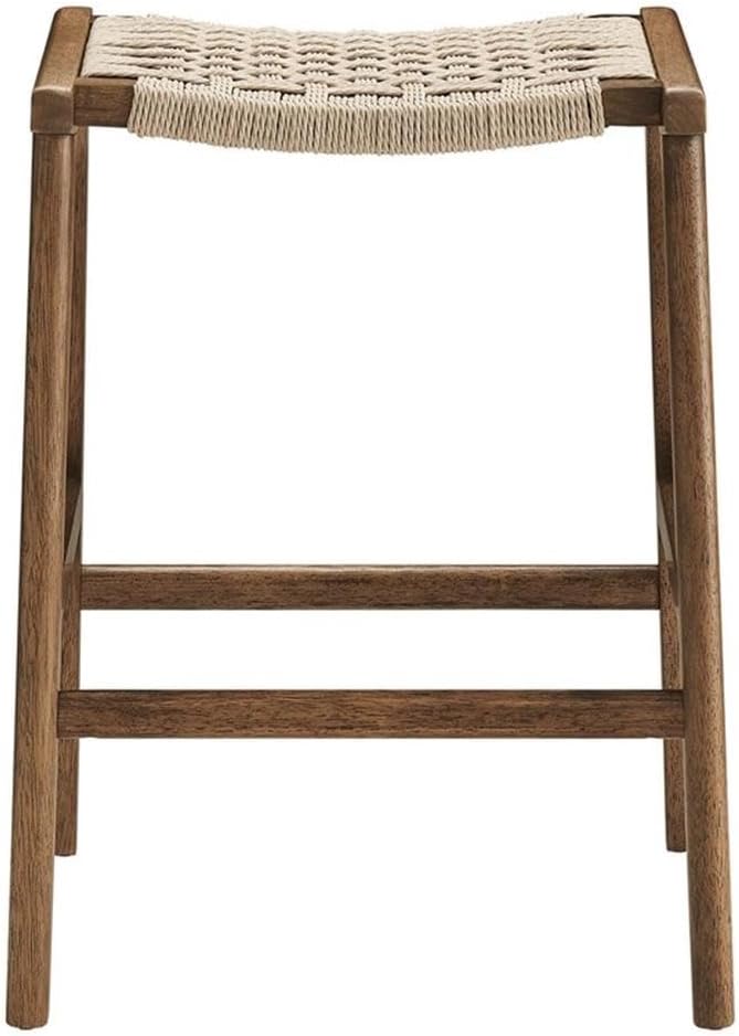 Modway Saoirse Woven Rope Wood Counter Stool - Set of 2 in Walnut Natural