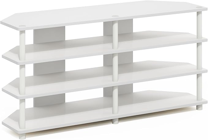 Furinno ECON TV Stand, 4-Tier Corner Entertainment Center, TV Console for TV up to 55 Inch, Easy Assembly, for Living Room, Bedroom, White