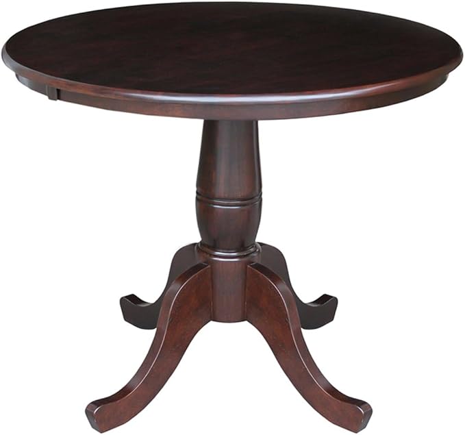 36" Round Top Pedestal Dining Table, 29.1" High, Rich Mocha
