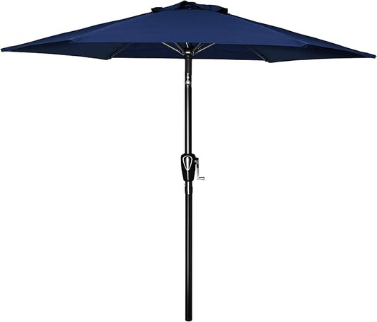 Simple Deluxe 7.5ft Patio Umbrella Outdoor Table Market Yard Umbrella with Push Button Tilt/Crank, 6 Sturdy Ribs for Garden, Deck, Backyard, Pool, Dark Blue