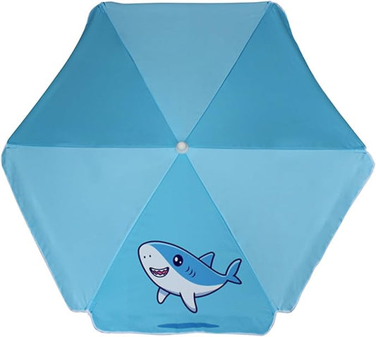 AMMSUN 5ft Seaside Umbrella for Sand Box Water Table - Kids Durable Umbrellas for children Picnic Beach Camping Garden Outdoor Play Shade (5ft Light Blue Shark)