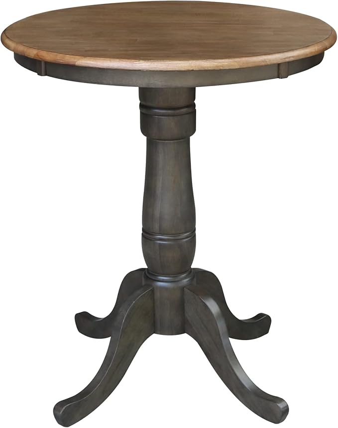 IC INTERNATIONAL CONCEPTS 30" Round Top Solid Wood Pedestal Table in Hickory/Washed Coal - Counter Height