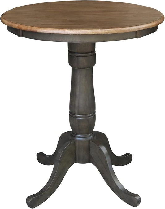 IC INTERNATIONAL CONCEPTS 30" Round Top Solid Wood Pedestal Table in Hickory/Washed Coal - Counter Height