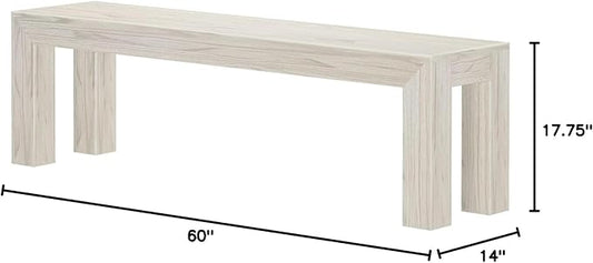 Plank+Beam 60 Inch Dining Bench for Dining Room, Bench for 72 Inch Table Kitchen Dining Seat, Wooden Outdoor Bench, Solid Wood Entryway Bench, White Sand Wirebrush