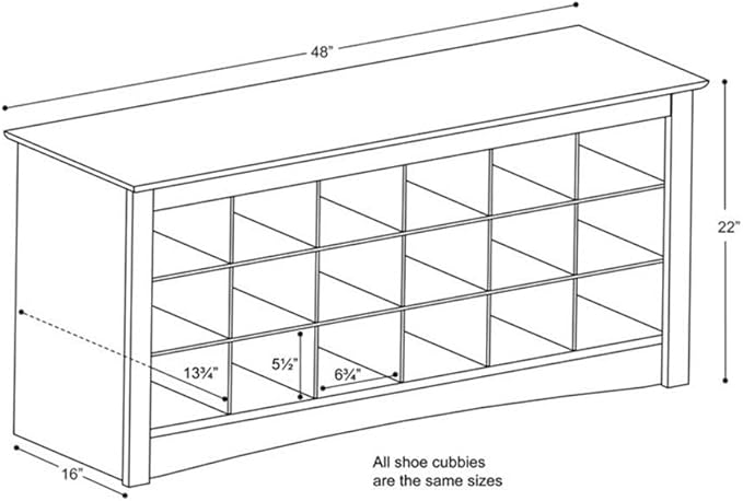 Prepac Brown Shoe Cabinet, Entryway Bench, Mud Room Organization and Storage Bench with 18 Shoe Cubbies 16"D x 48"W x 24"H