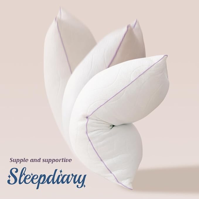 SLEEPDIARY King Size Pillows Set of 2 - Cooling Shredded Memory Foam Pillows, Medium Firm Adjustable Bed Support for Side Sleepers, with Washable Cover