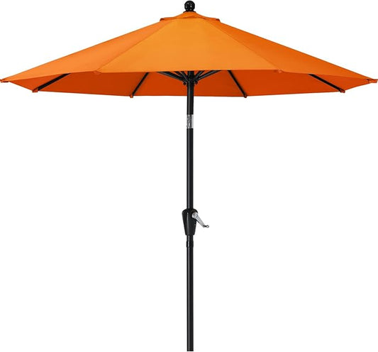 MASTERCANOPY 9FT Patio Umbrella with Push Button Tilt and Crank, Outdoor Market Umbrella with 8 Sturdy Ribs, UV Protection & Waterproof for Garden, Deck, Backyard, Pool (Orange)