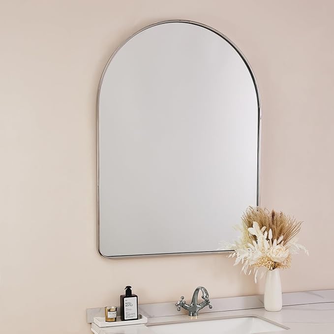ANDY STAR 30x40’’ Chrome Arched Mirror, Polished Chrome Arched Bathroom Mirror, Arched Wall Mirror in SUS304-Anti-Rust Tube Frame, Wall Mounted Vertical 1'' Deep