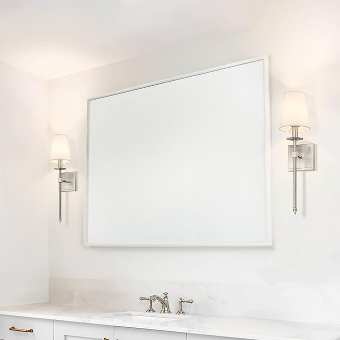 XiNBEi Lighting Bedroom Wall Lamps Set of 2, Modern Bedside Wall Sconce Light with Flared Fabric Shade 1 Light Wall Light Fixture Brushed Nickel Finish for Vanity Bathroom & Living Room