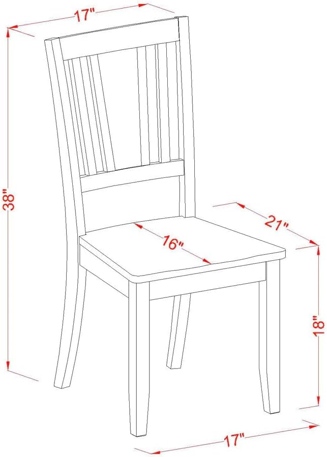 East West Furniture DUC-BLK-W Dudley Dining Room Chairs - Slat Back Solid Wood Seat Chairs, Set of 2, Black