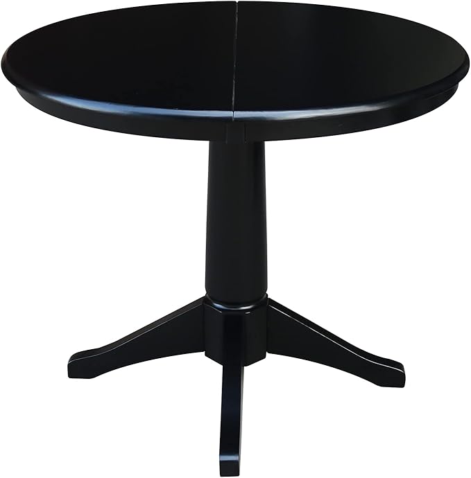International Concepts 36" Round Top Pedestal Table with 12" Leaf-28.9" H-Dining Height, Black