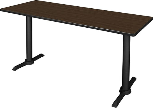 Regency Cain 66 x 24 in. Training Seminar Table – Durable T-Base Training Desk with Laminate Top, Scratch & Stain Resistant Surface, Rounded Corners (Neo Walnut, Black Base)